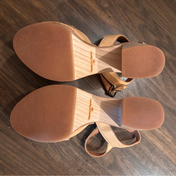 Free People Tan Leather Wood-Effect Platform Sandals - Picture 3 of 5